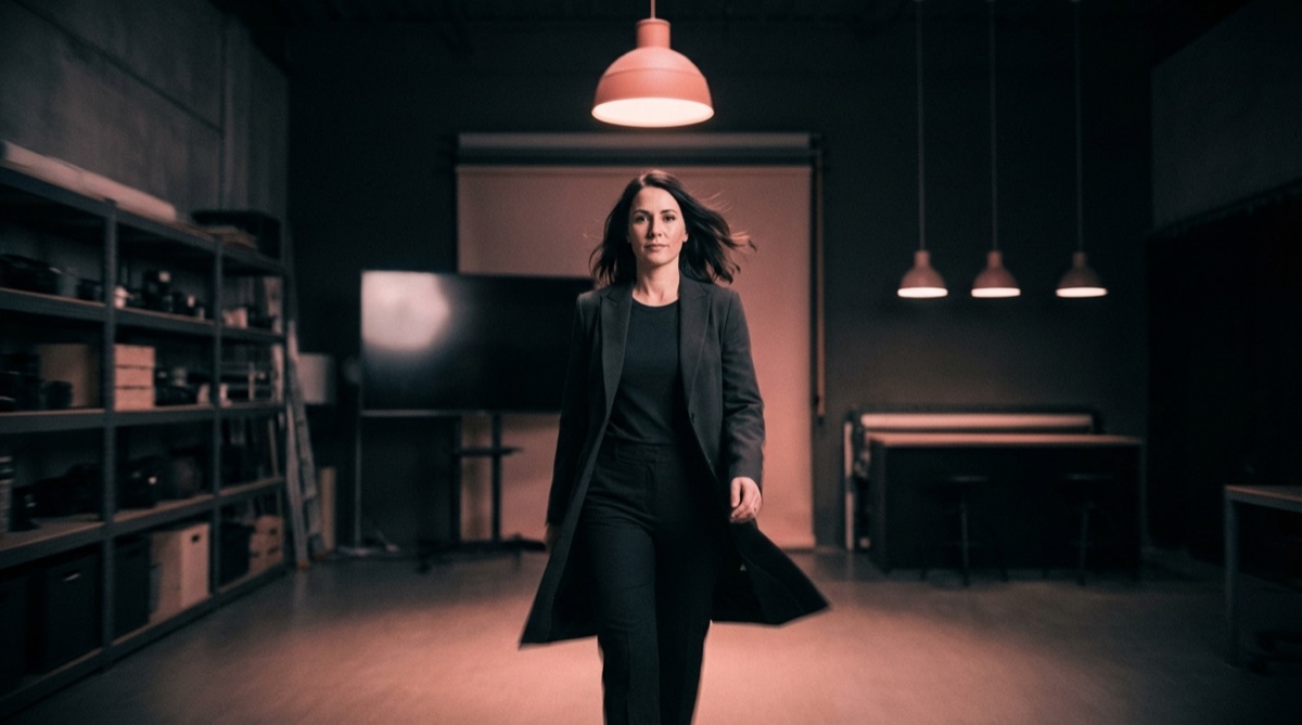Woman walking through the Feweb studio